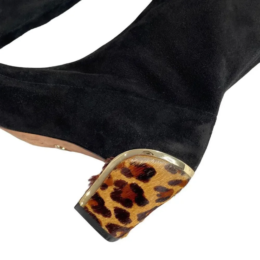 Diane von Furstenberg Henrietta knee suede Boots Size 8.5 Black/Camel Leopard‎